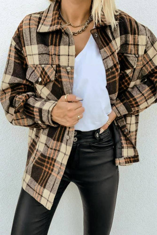 Single-breasted Plaid Tweed Shacket